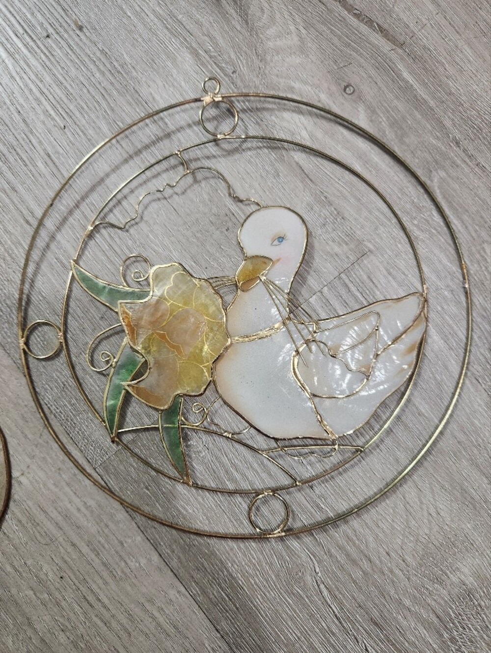 Vintage Capriz Shell Very RARE Duck Suncatcher with Flower 8"